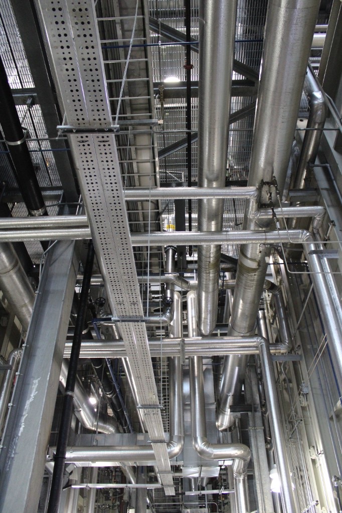 Steel pipes and cable trays overhead